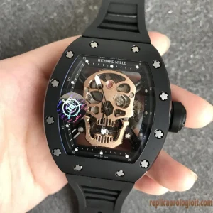 Richard Mille RM52-01 Skull Black Rubber Strap Men Automatic Swiss Movement Clone 1:1