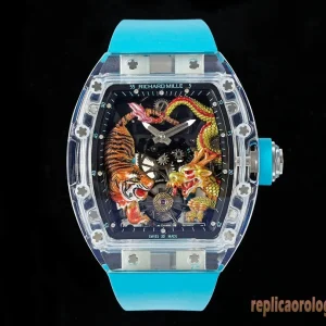 Richard Mille RM 55 Quadrante Drago e Tigre Orologi Replica Cinturino in Gomma Uomo Movimento Automatico Svizzero Orologio Clone 1:1