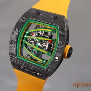 Richard Mille RM59-01 Verde e Giallo Orologi Replica Cinturino in Gomma Uomo Movimento Automatico Svizzero Orologio Clone 1:1