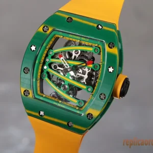 Richard Mille RM59-01 Verde Giallo Orologi Replica Cinturino in Gomma Uomo Movimento Automatico Svizzero Orologio Clone 1:1