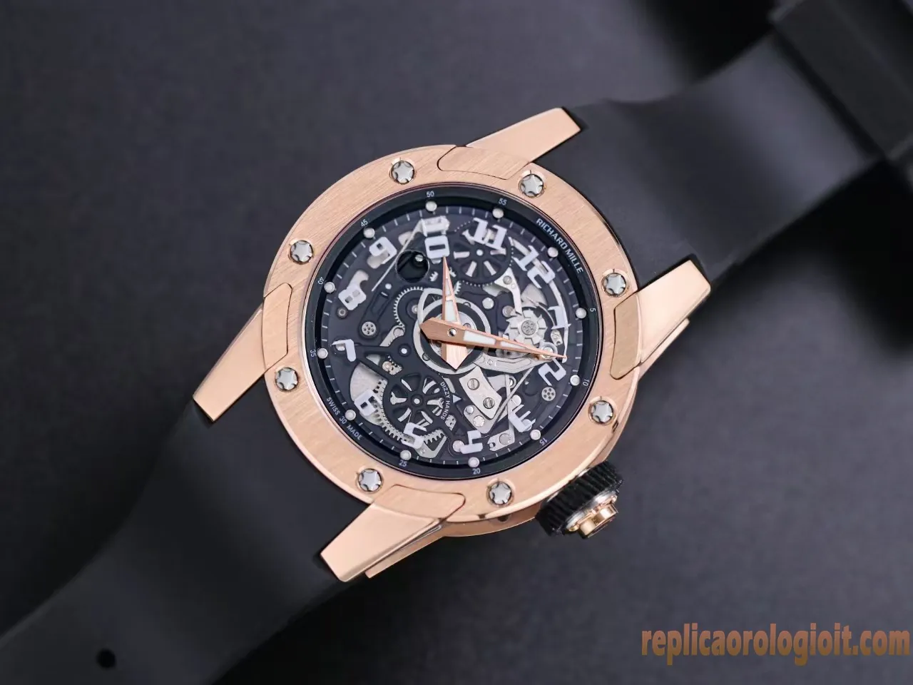 Richard Mille RM 63-01 Nero Orologi Replica Cinturino in Gomma Uomo Movimento Automatico Orologio Clone 1:1 - immagine 2