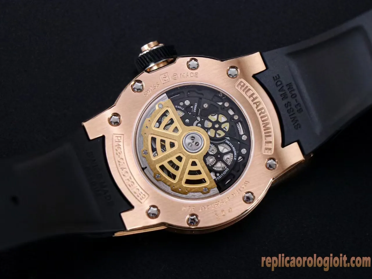 Richard Mille RM 63-01 Nero Orologi Replica Cinturino in Gomma Uomo Movimento Automatico Orologio Clone 1:1 - immagine 7