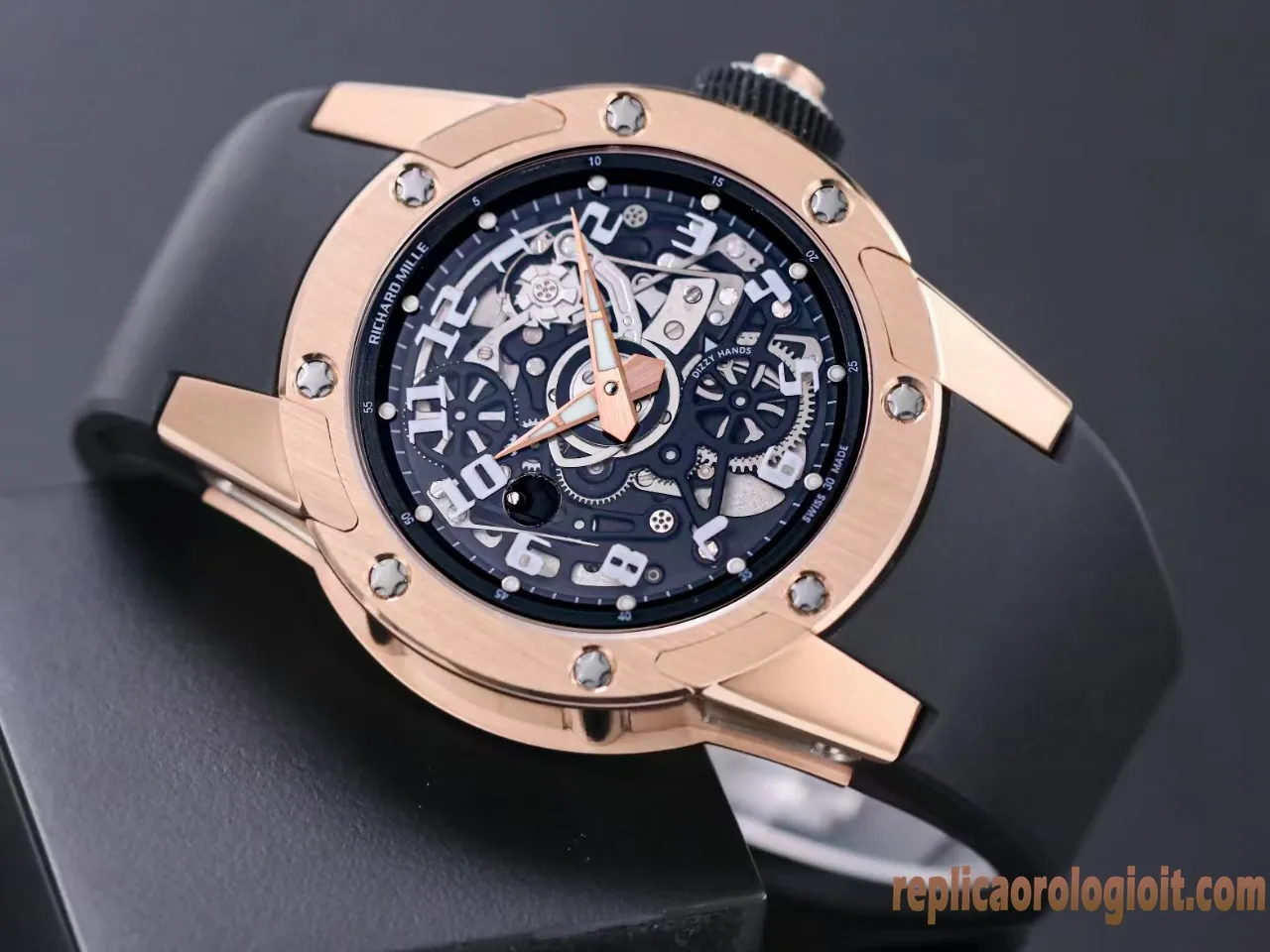 Richard Mille RM 63-01 Nero Orologi Replica Cinturino in Gomma Uomo Movimento Automatico Orologio Clone 1:1 - immagine 8