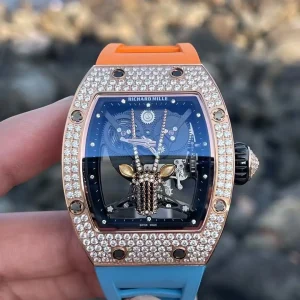 Richard Mille RM 011 Blue Dial Diamond Replica Watches Rubber Men Automatic Swiss Clone 1:1