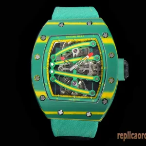 Richard Mille RM59-01 Verde Giallo Orologi Replica Cinturino in Gomma Uomo Movimento Automatico Svizzero Orologio Clone 1:1