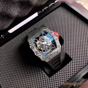 Richard Mille RM35-02 Black Skeleton Replica Orologi Bracciale in Gomma Uomo Movimento automatico svizzero Orologio Clone 1:1