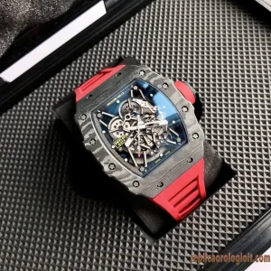 Richard Mille RM35-02 Nero e Rosso Orologi Replica Cinturino in Gomma Uomo Movimento Automatico Svizzero Orologio Clone 1:1