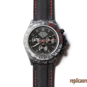 Rolex Cosmograph Daytona Nero Orologi Replica Cinturino in Tessuto Uomo Movimento Automatico Orologio Clone 1:1