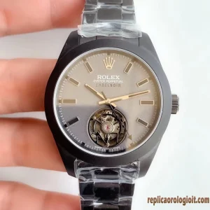 Rolex Oyster Perpetual Label Noir Quadrante Grigio Orologi Replica Bracciale in Acciaio Movimento Automatico Orologio Clone 1:1