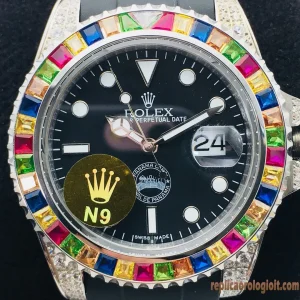 Rolex Submariner Arcobaleno Orologi Replica Bracciale Gomma Uomo Automatico Orologio Clone 1:1
