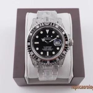 Rolex Submariner Quadrante Nero Lunetta Diamantata Orologi Replica Bracciale Acciaio Orologio Automatico Clone 1:1