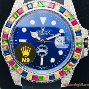 Rolex Submariner Lunetta Arcobaleno Orologi Replica Cinturino in Gomma Uomo Movimento Automatico Orologio Clone 1:1