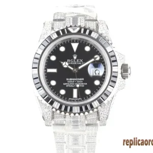 Rolex Submariner Quadrante Nero Lunetta Diamantata Orologi Replica Bracciale Acciaio Orologio Automatico Clone 1:1