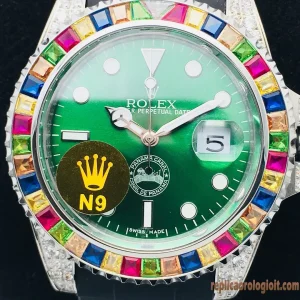 Rolex Submariner Quadrante Verde Lunetta Gioiello Orologi Replica Cinturino Gomma Uomo Movimento Automatico Orologio Clone 1:1