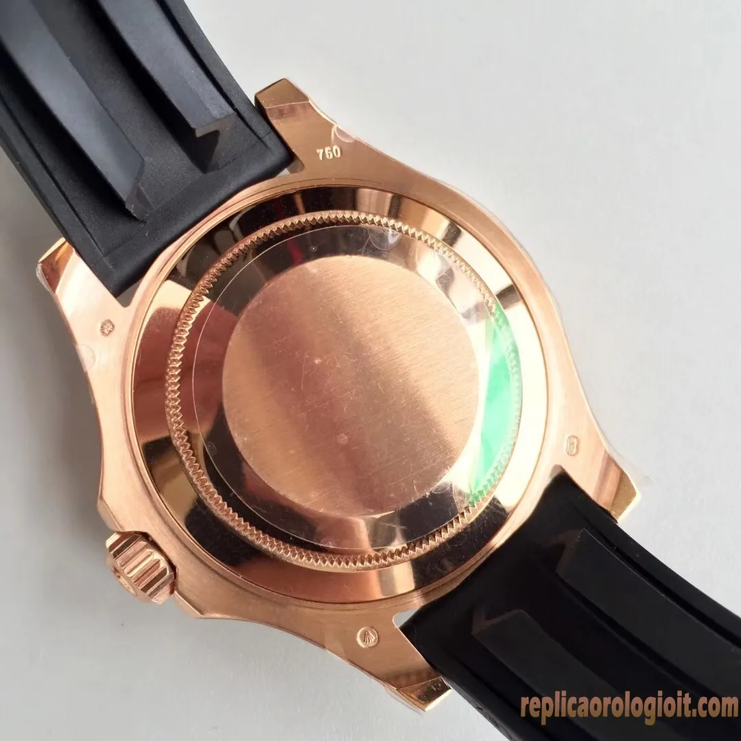 Rolex Yacht-Master Quadrante Nero Lunetta Oro Orologi Replica Cinturino in Gomma Uomo Movimento Automatico Orologio Clone 1:1 - immagine 7