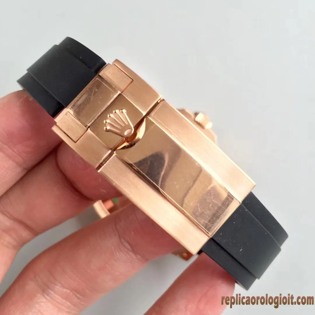 Rolex Yacht-Master Quadrante Nero Lunetta Oro Orologi Replica Cinturino in Gomma Uomo Movimento Automatico Orologio Clone 1:1 - immagine 8