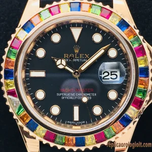Rolex Yacht-Master Lunetta Arcobaleno Orologi Replica Cinturino in Gomma Uomo Movimento Automatico Orologio Clone 1:1