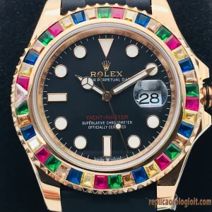 Rolex Yacht-Master Lunetta Gemme Orologi Replica Cinturino Gomma Uomo Movimento Automatico Orologio Clone 1:1