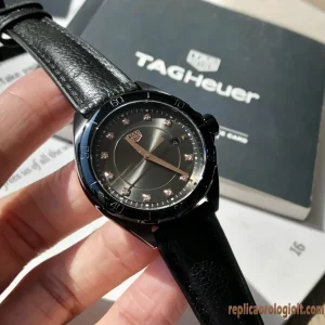 Tag Heuer Aquaracer Quadrante Grigio Lunetta Diamantata Orologi Replica Cinturino in Pelle Donna Movimento Automatico Svizzero Orologio Clone 1:1