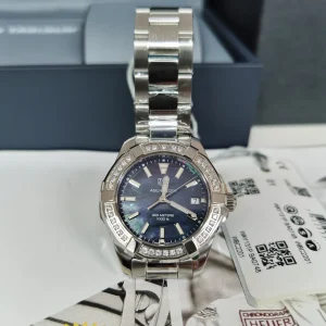 Tag Heuer Aquaracer Blu Lunetta Diamantata Orologi Replica Bracciale in Metallo Donna Movimento Automatico Svizzero Orologio Clone 1:1