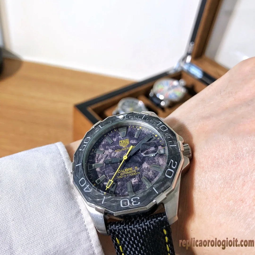 Tag Heuer Aquaracer Quadrante Blu Orologi Replica Cinturino in Gomma Uomo Movimento Automatico Orologio Clone 1:1 - immagine 2