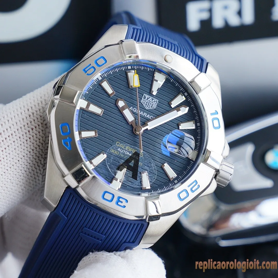 Tag Heuer Aquaracer Quadrante Blu Orologi Replica Cinturino in Gomma Uomo Movimento Automatico Orologio Clone 1:1 - immagine 2
