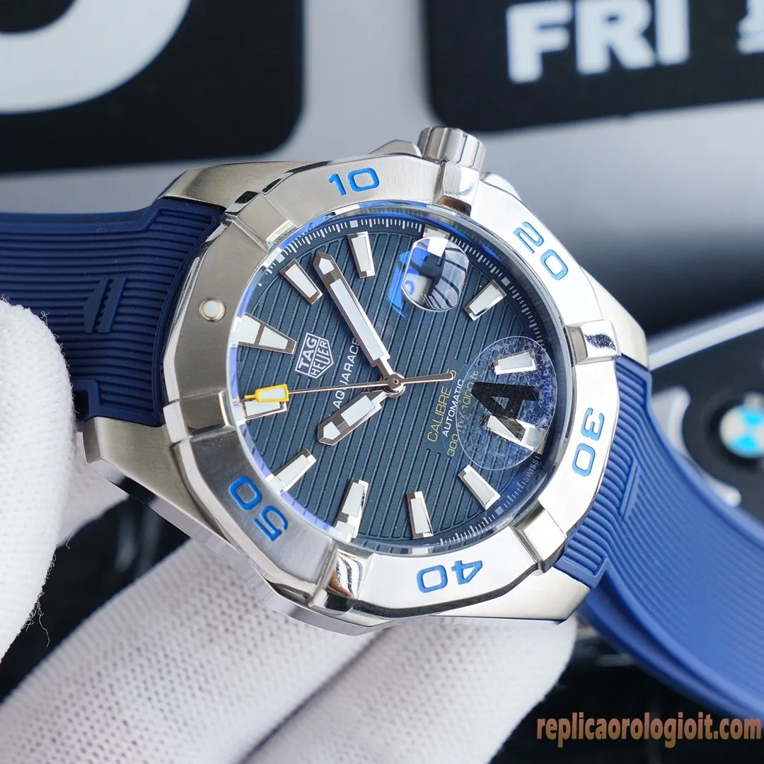 Tag Heuer Aquaracer Quadrante Blu Orologi Replica Cinturino in Gomma Uomo Movimento Automatico Orologio Clone 1:1 - immagine 3