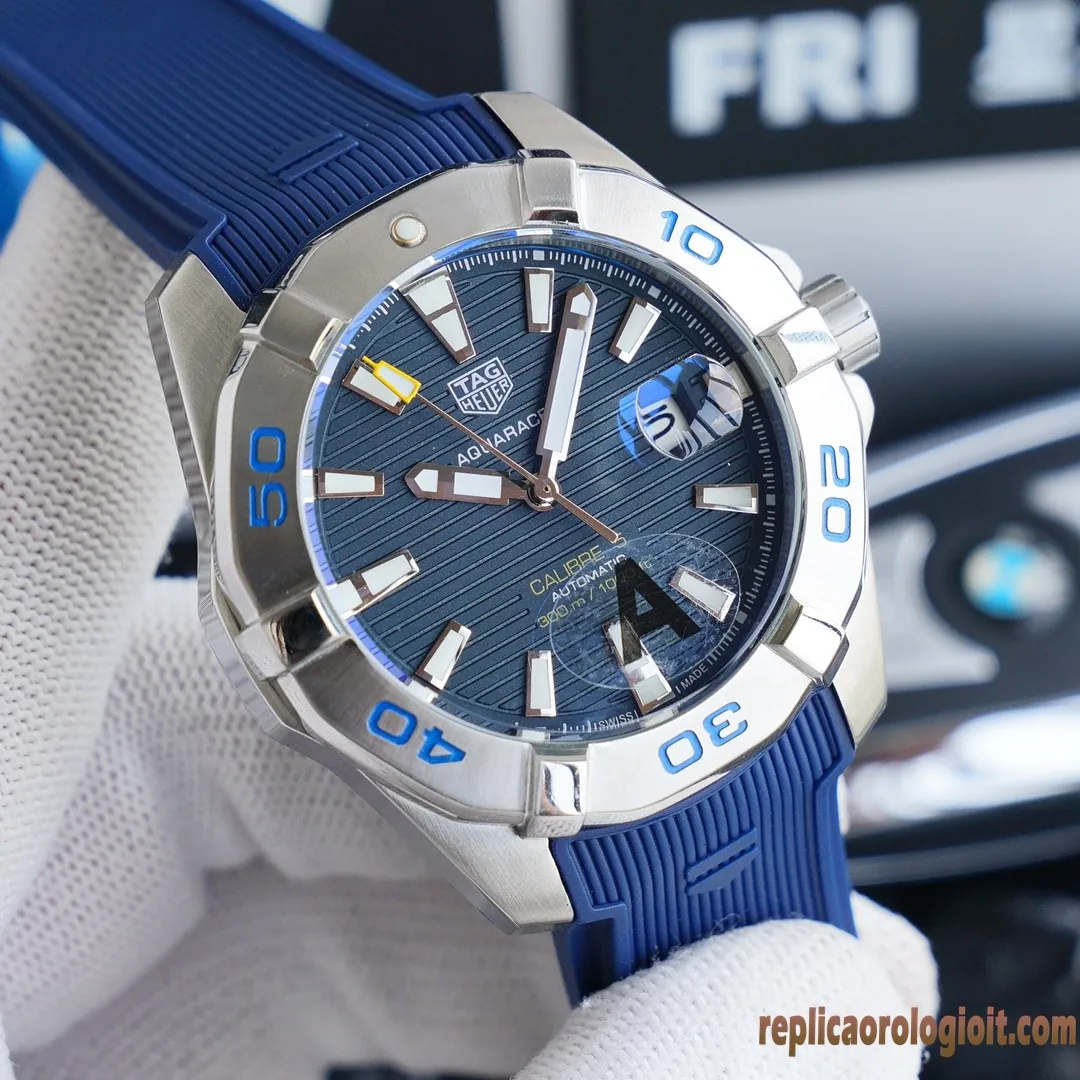 Tag Heuer Aquaracer Quadrante Blu Orologi Replica Cinturino in Gomma Uomo Movimento Automatico Orologio Clone 1:1