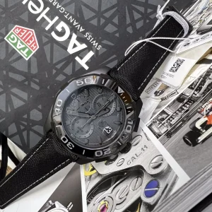Tag Heuer Aquaracer Grigio Lunetta Nera Orologi Replica Cinturino in Gomma Uomo Movimento Automatico Orologio Clone 1:1
