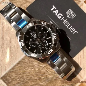 Tag Heuer Aquaracer Quadrante Nero Orologi Replica Bracciale in Metallo Uomo Movimento Automatico Orologio Clone 1:1