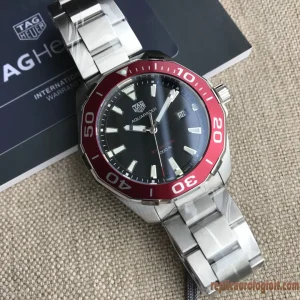 Tag Heuer Aquaracer Quadrante Nero Lunetta Rossa Orologi Replica Bracciale in Metallo Uomo Movimento Automatico Orologio Clone 1:1