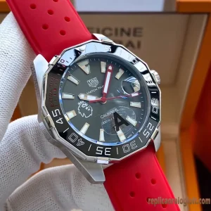 Tag Heuer Aquaracer Verde Lunetta Rossa Orologi Replica Cinturino in Gomma Uomo Movimento Automatico Orologio Clone 1:1