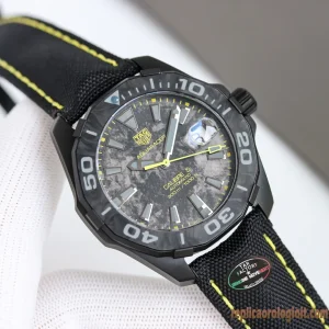 Tag Heuer Aquaracer Grigio Lunetta Gialla Orologi Replica Cinturino in Gomma Uomo Movimento Automatico Orologio Clone 1:1
