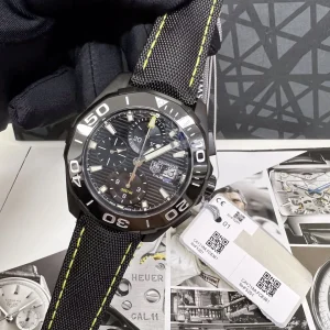 Tag Heuer Aquaracer Nero Lunetta Gialla Orologi Replica Cinturino in Gomma Uomo Movimento Automatico Orologio Clone 1:1