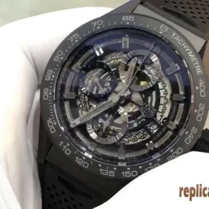 Tag Heuer Carrera Black Ceramic Replica Watches Rubber Men Automatic Swiss Clone 1:1