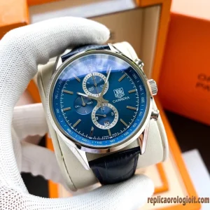 Tag Heuer Carrera Blue Tachymeter Replica Watches Leather Men Automatic Clone 1:1