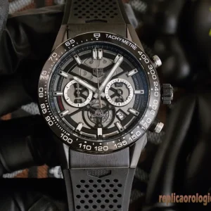Tag Heuer Carrera Nero Lunetta Tachimetrica Orologi Replica Bracciale in Gomma Uomo Movimento Automatico Orologio Clone 1:1