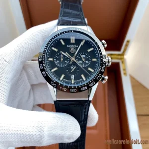 Tag Heuer Carrera Nero Orologi Replica Cinturino in Pelle Uomo Movimento Automatico Orologio Clone 1:1