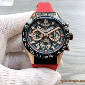 Tag Heuer Carrera Black Dial Red Accents Replica Watches Rubber Strap Men Automatic Swiss Clone 1:1