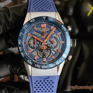 Tag Heuer Carrera Blue Tachymeter Replica Orologi Bracciale Gomma Uomo Movimento Automatico Orologio Clone 1:1