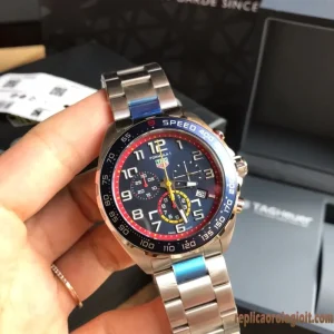 Tag Heuer Formula 1 Blu Lunetta Rossa Orologi Replica Bracciale in Metallo Uomo Movimento Automatico Svizzero Orologio Clone 1:1