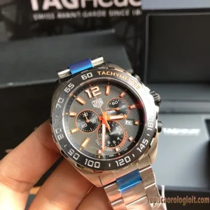 Tag Heuer Formula 1 Grigio e Arancione Orologi Replica Bracciale in Metallo Uomo Movimento Automatico Svizzero Orologio Clone 1:1