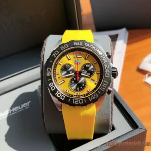 Tag Heuer Formula 1 Giallo Orologi Replica Cinturino in Gomma Uomo Movimento Automatico Svizzero Orologio Clone 1:1