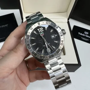 Tag Heuer Formula 1 Nero Lunetta Argento Orologi Replica Bracciale in Metallo Uomo Movimento Automatico Orologio Clone 1:1
