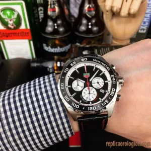 Tag Heuer Formula 1 Nero Lunetta Tachimetrica Orologi Replica Cinturino in Pelle Uomo Movimento Automatico Orologio Clone 1:1