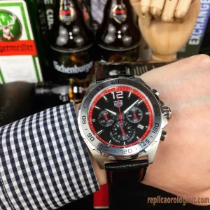 Tag Heuer Formula 1 Nero Lunetta Rossa Orologi Replica Cinturino in Pelle Uomo Movimento Automatico Orologio Clone 1:1