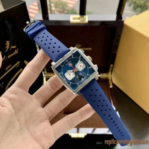 Tag Heuer Monaco Blue Rubber Strap Replica Watches Automatic Movement Clone 1:1