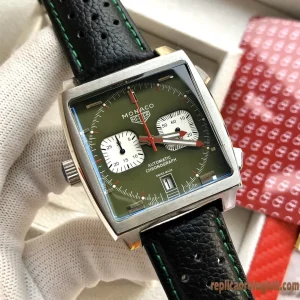Tag Heuer Monaco Black Dial Leather Strap Replica Watches Automatic Swiss Movement Clone 1:1