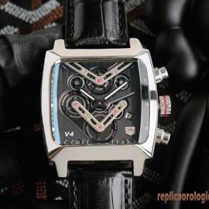Tag Heuer Monaco Nero Scheletro Orologi Replica Cinturino in Pelle Uomo Movimento Automatico Orologio Clone 1:1